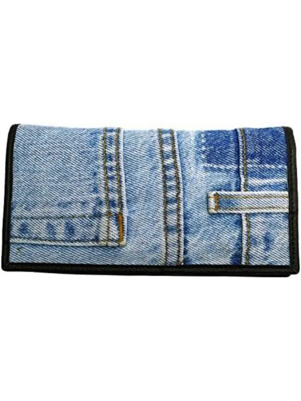 Upcycled Blue Denim Bi-Fold Wallet with ID Window & Coin Pocket - Unisex